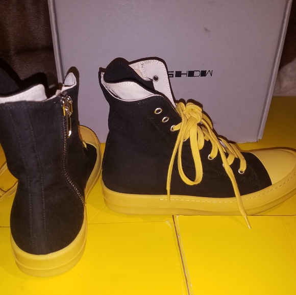 New Rick Owens DRKSHDW yellow black high Top lace up 41 - Picture 4 of 10